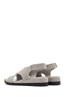 Women's Grey Ankle Strap Thick Sole Suede Leather Sandals | Derimod
