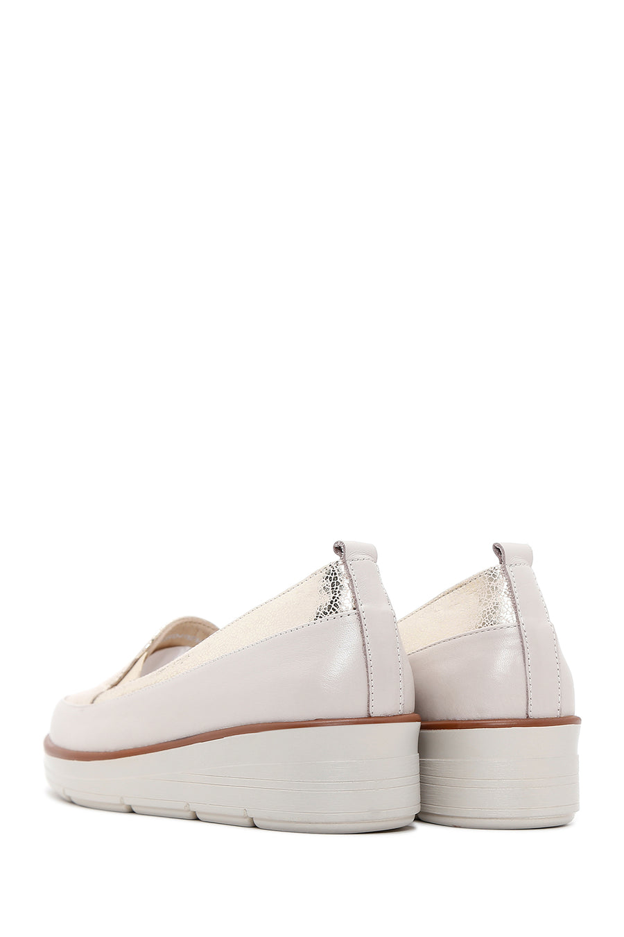 Kadın Bej Deri Comfort Loafer