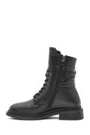 Woman Black Zip Closure Leather Combat Boots | Derimod