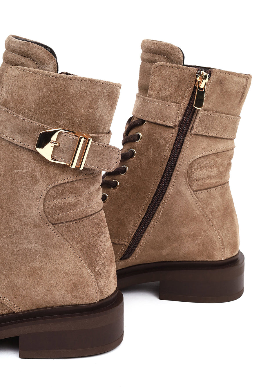 Women's Mink Zippered Lace-Up Suede Leather Combat Boot
