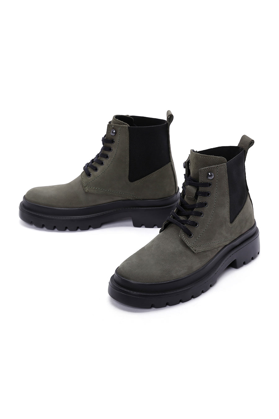 Men's Khaki Nubuck Leather Thick Soled Casual Boots