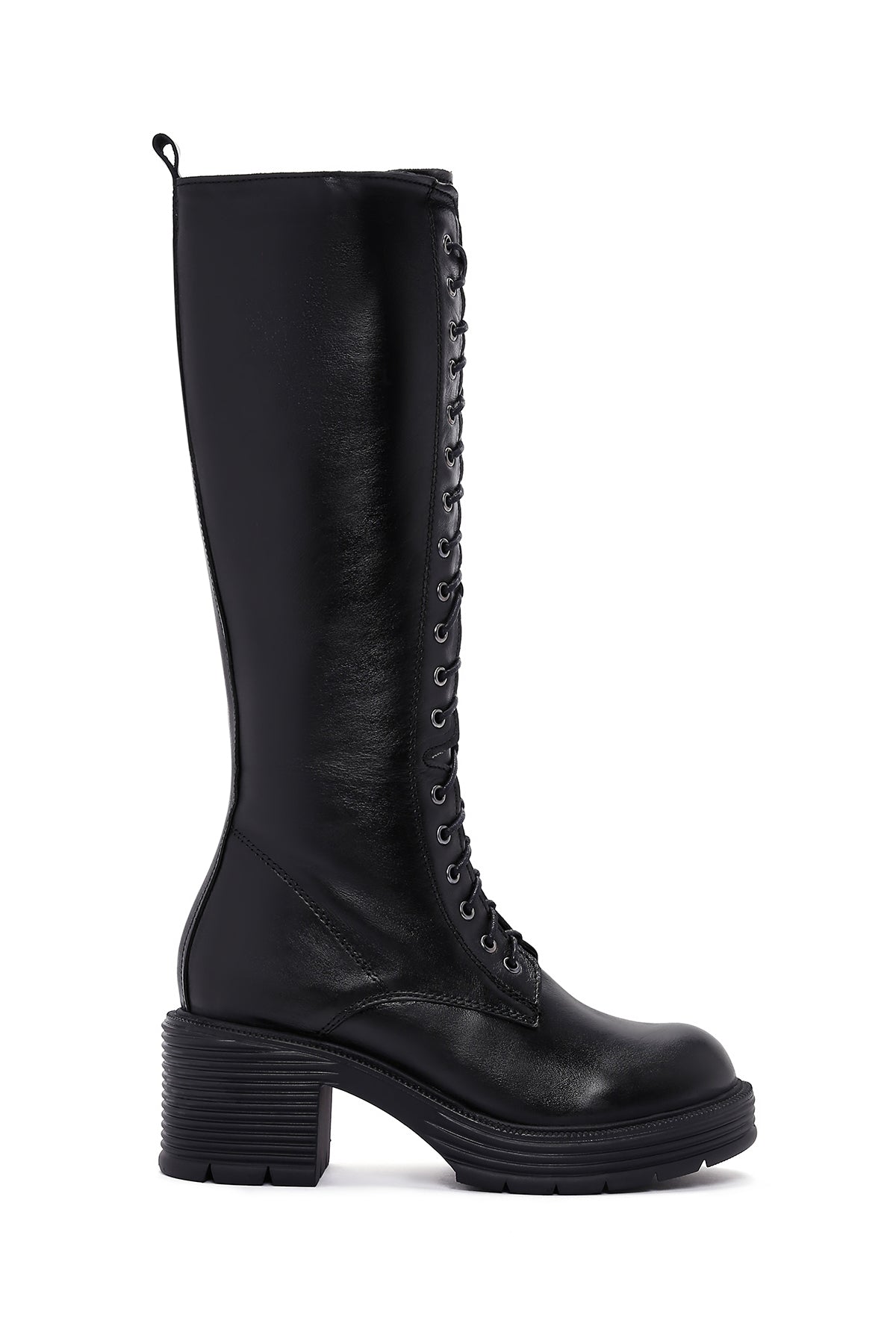 Women's Black Zipper Heeled Leather Boots 23WFD190018 | Derimod