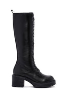 Women's Black Zipper Heeled Leather Boots | Derimod