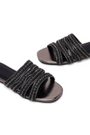 Woman Anthracite Stone-Embellished Slipper | Derimod