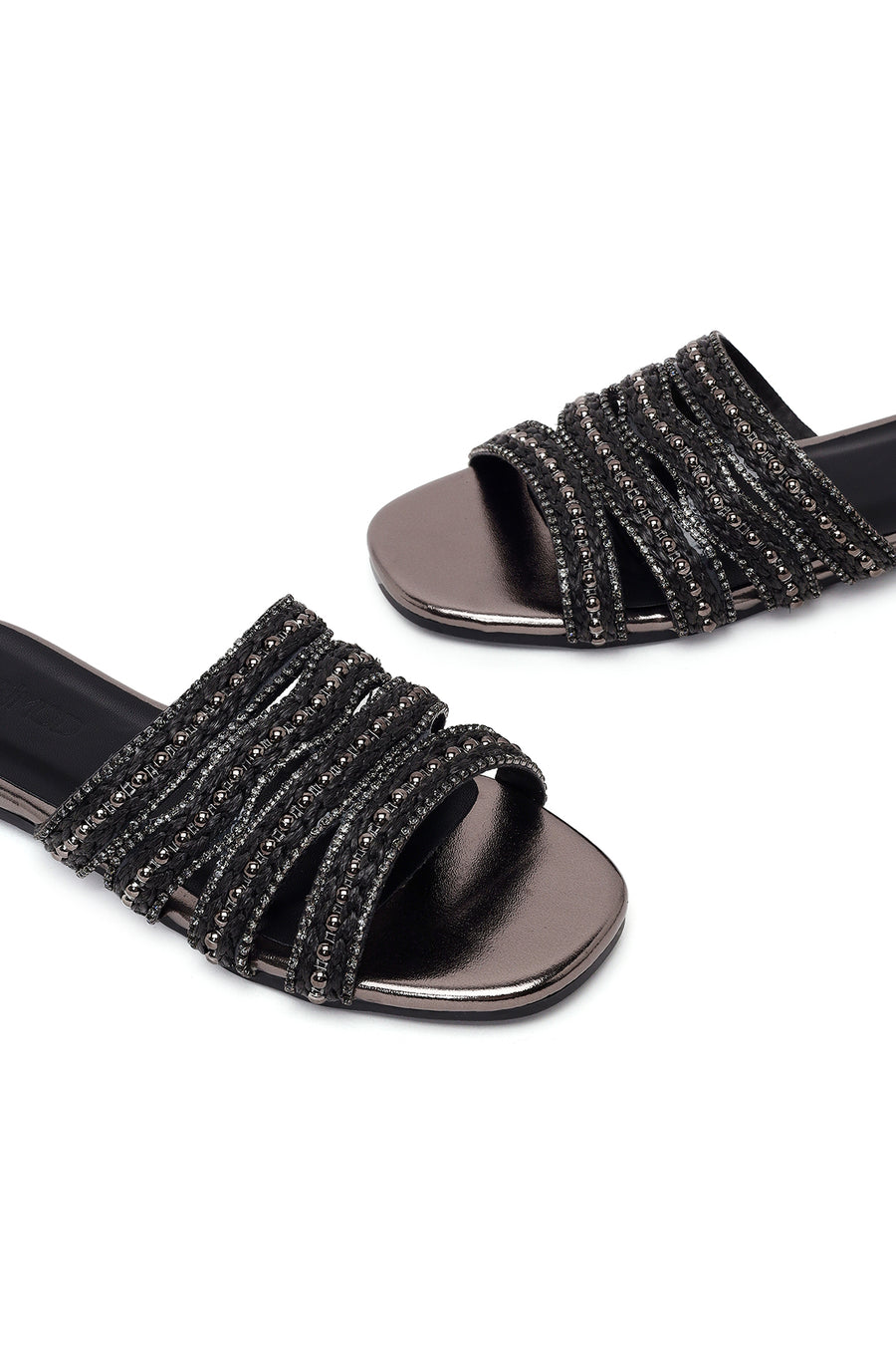 Woman Anthracite Stone-Embellished Slipper