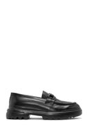 Men's Black Printed Buckle Detailed Leather Loafer | Derimod