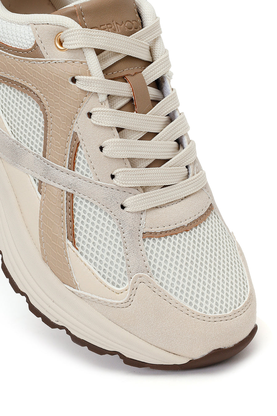 Kadın Bej Bağcıklı Kalın Tabanlı Sneaker