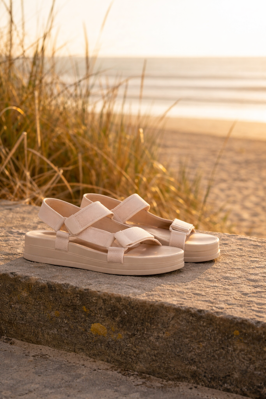 Women's Beige Strappy Thick Soled Jelly Sandals