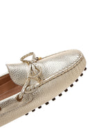 Women's Gold Metallic Leather Loafer | Derimod