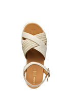 Geox Women Beige D Xand 2.2SA - Suede Ankle Buckle Wedge Heel Leather Sandals | Derimod