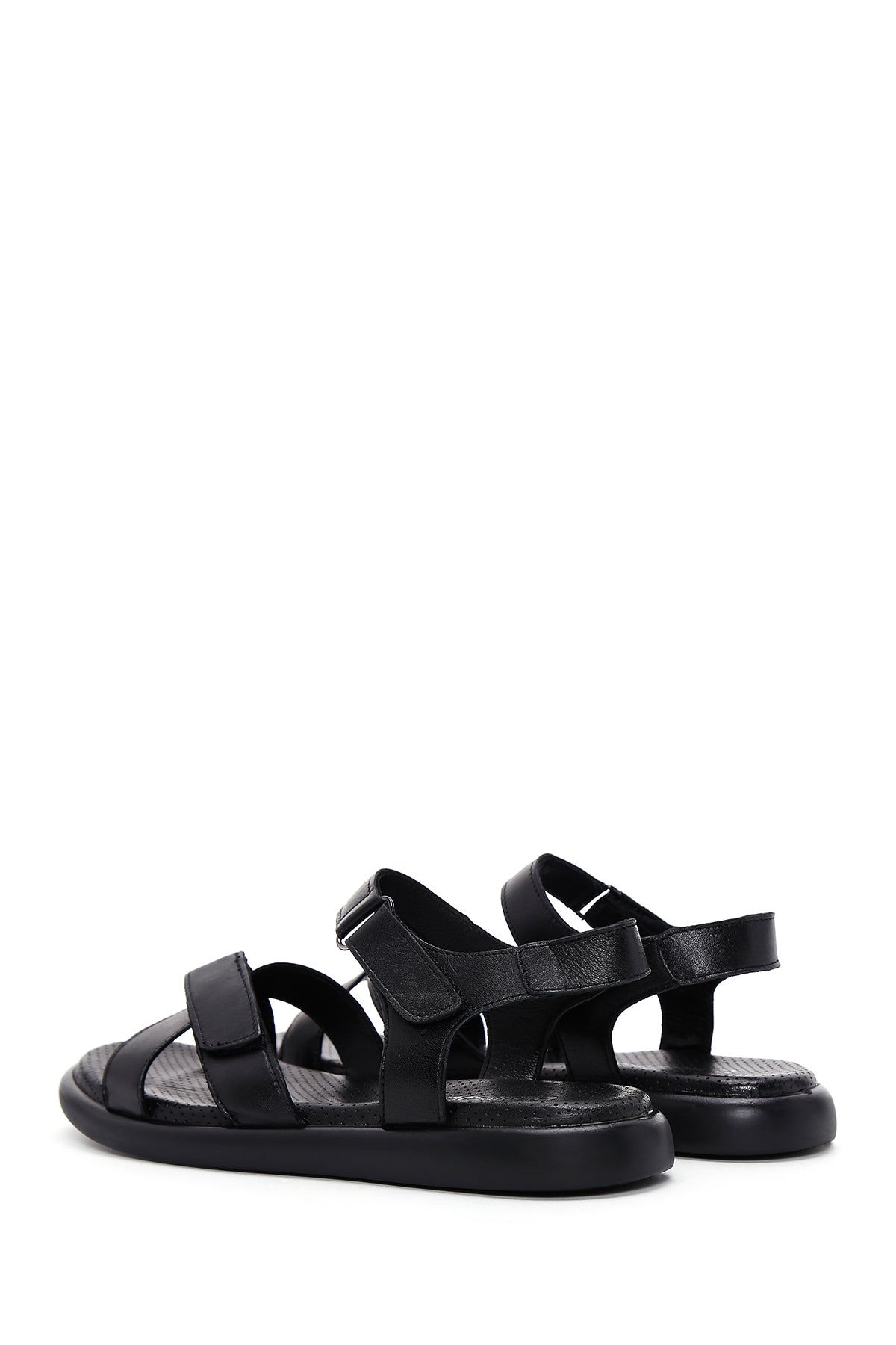 Kadın Siyah Çift Bantlı Deri Comfort Sandalet