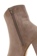 Women's Mink Thick Heeled Zippered Suede Leather Boots | Derimod