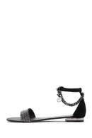 Women's Black Stone Flat Sandals | Derimod