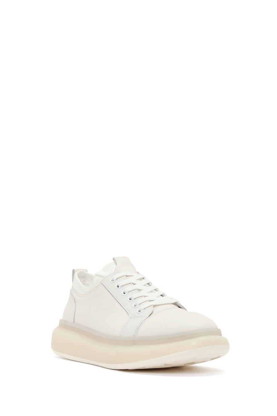 Men's White Lace-up Thick-Sole Leather Sneaker