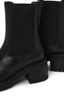 Woman Black Thick-Heeled Leather Chelsea Boots | Derimod