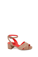 Derimod Gritti Woman Mink Ankle-Buckle Short Chunky-Heel Suede Sandal | Derimod