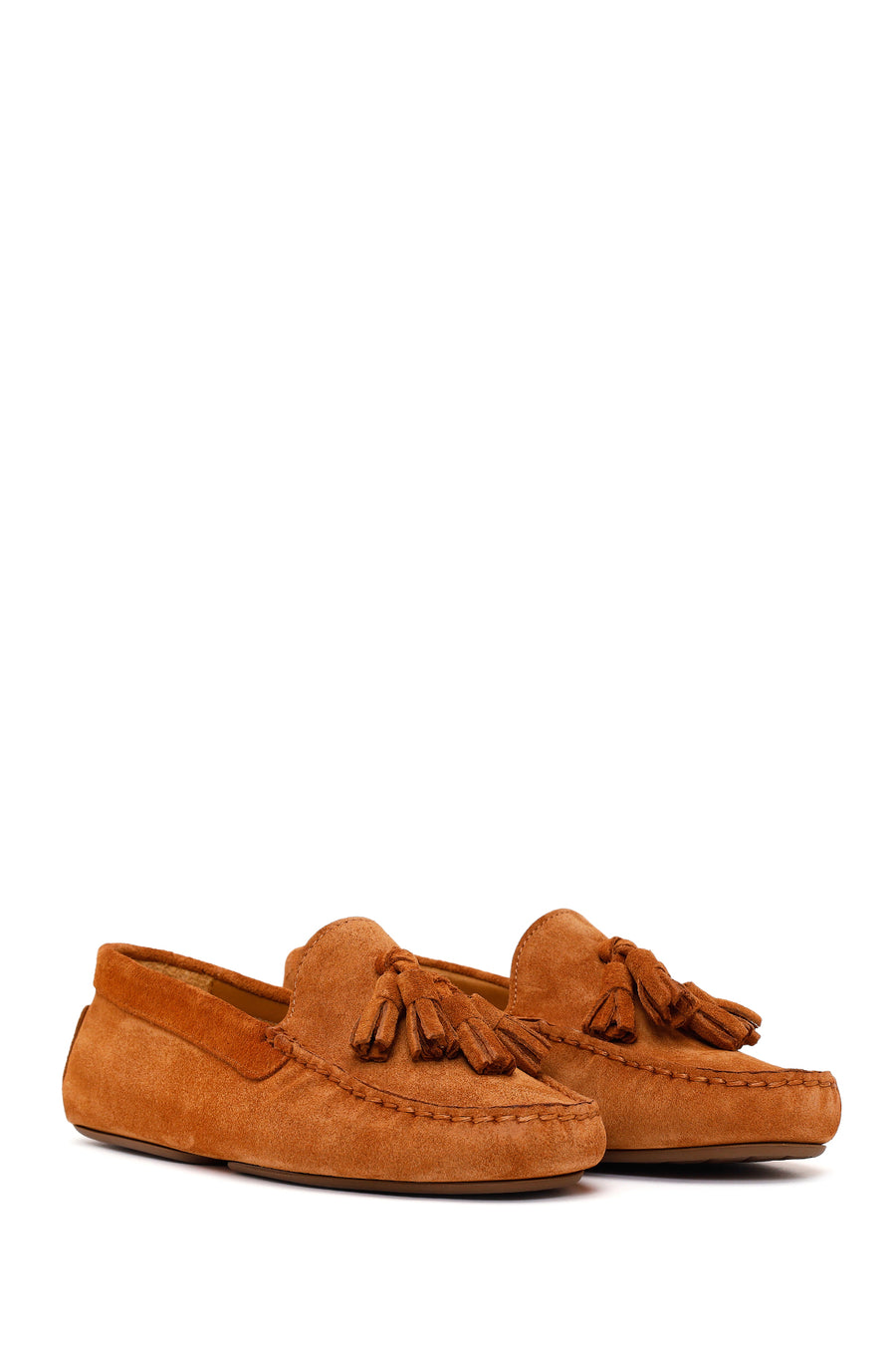 Woman Tan Tasselled Suede Leather Loafer