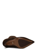 Woman Brown Zip Closure High Thin Heeled Suede Boots | Derimod