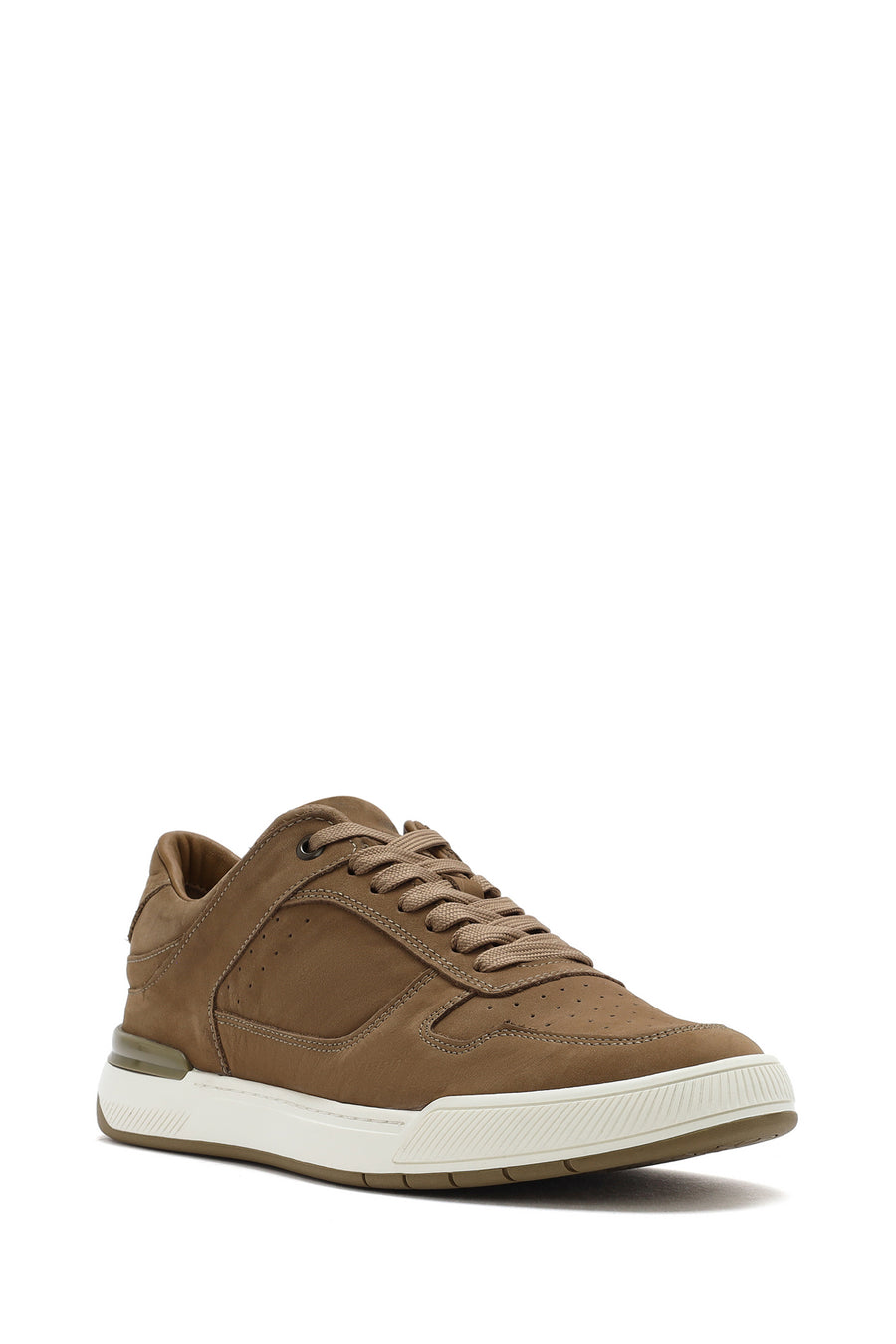 Men's Beige Lace-Up Nubuck Leather Sneaker