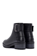 Women's Black Zippered Buckle Detailed Leather Boots | Derimod