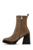 Women's Brown Suede Leather Heeled Boots | Derimod