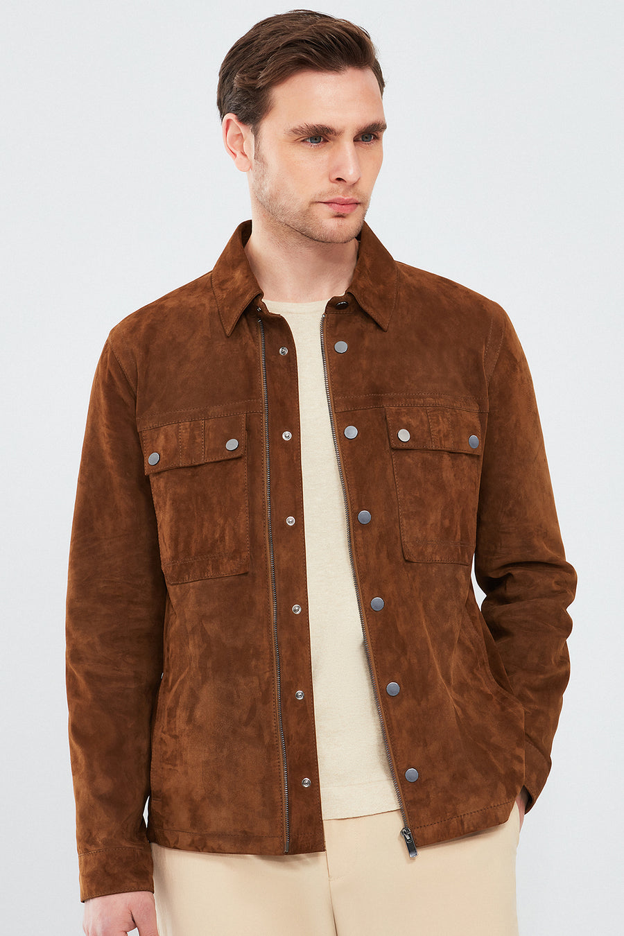 Gavi Men's Brown Suede Leather Coat