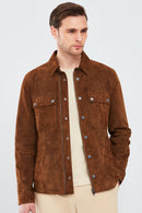 Gavi Men's Brown Suede Leather Coat | Derimod