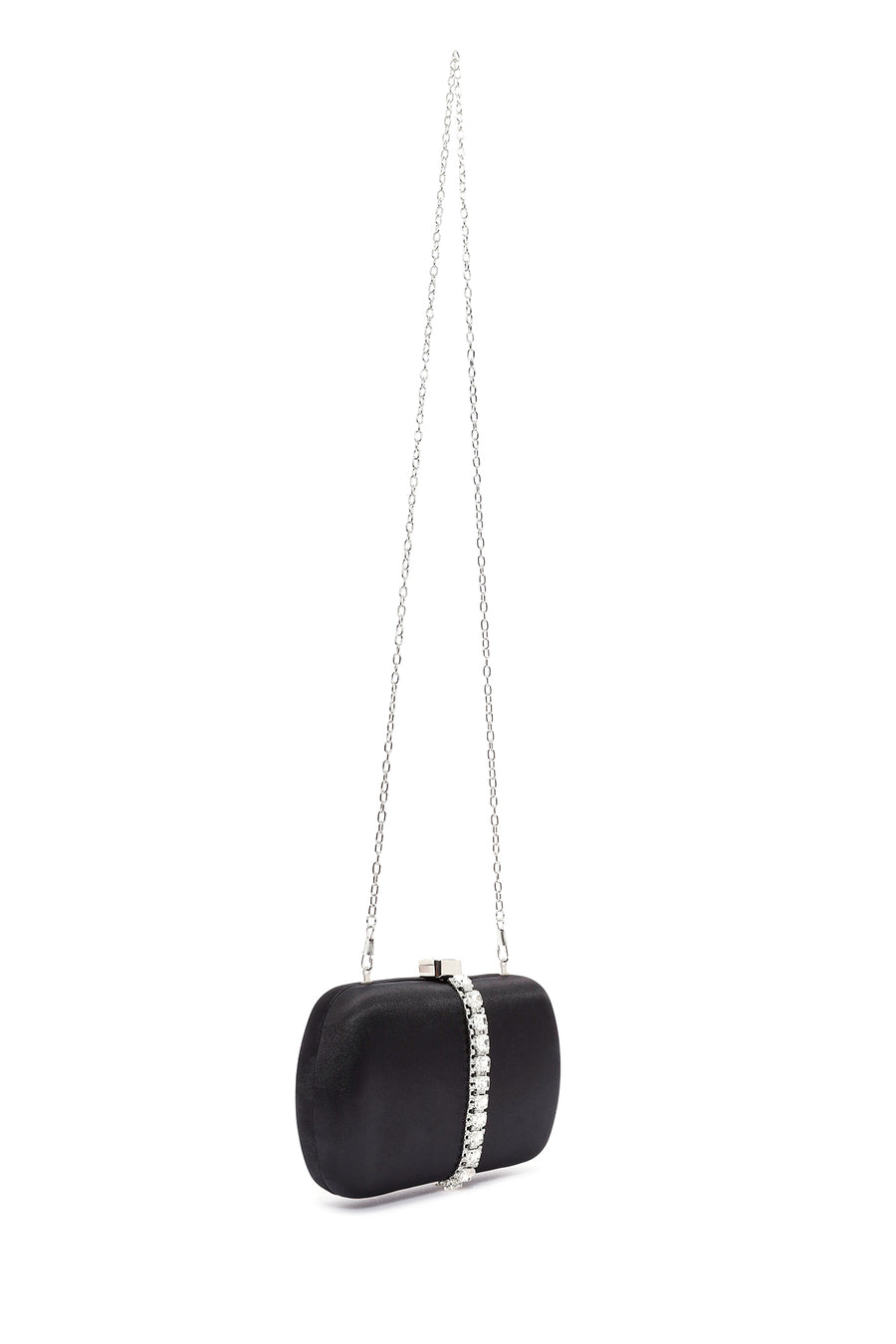 Women's Black Long Chain Strap Stone Mini Clutch Bag