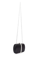 Women's Black Long Chain Strap Stone Mini Clutch Bag | Derimod