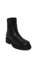 Woman Black Zip Closure Thick-Soled Leather Boots | Derimod