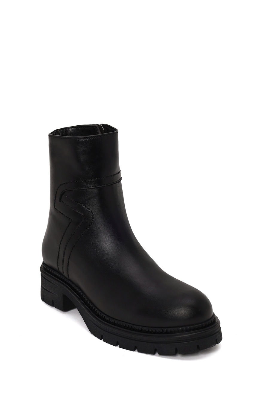 Woman Black Zip Closure Thick-Soled Leather Boots