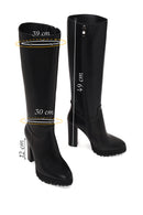 Woman Black Zip Closure High Thick-Heeled Leather Boots | Derimod