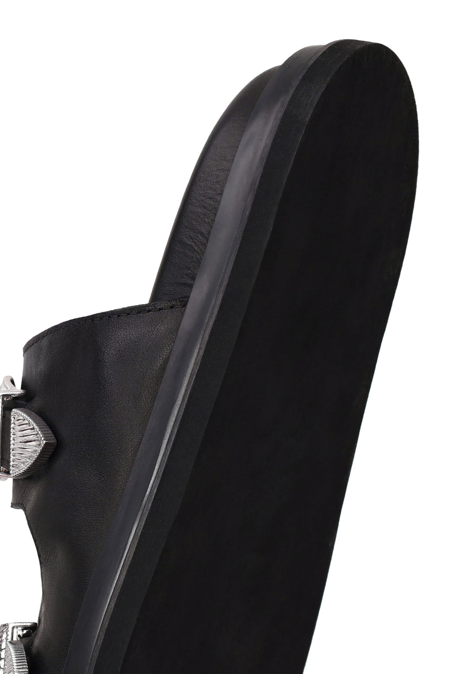 Woman Black Double-Buckle Leather Slipper