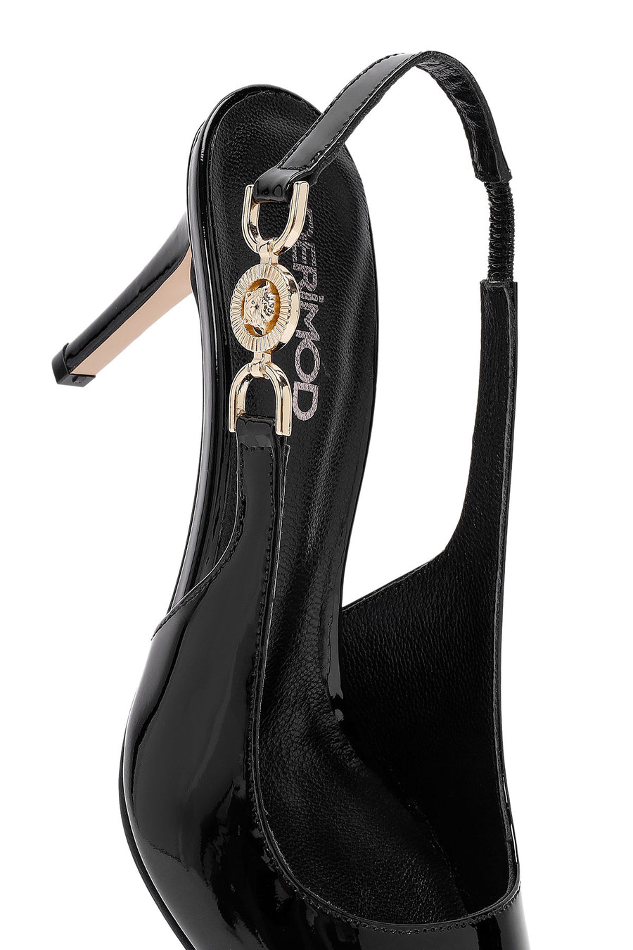 Women's Black Open Back Thin Heel Patent Leather Shoes