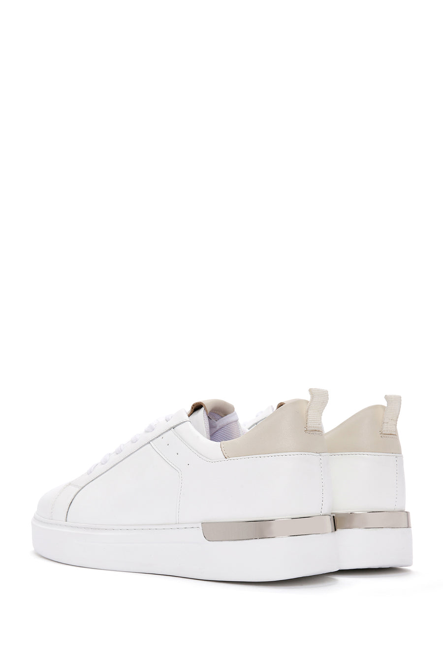 Men's White Lace-Up Leather Sneaker