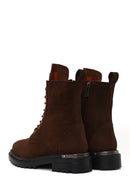 Harley Davidson Woman Brown Rebel Nubuck Leather Combat Boots | Derimod