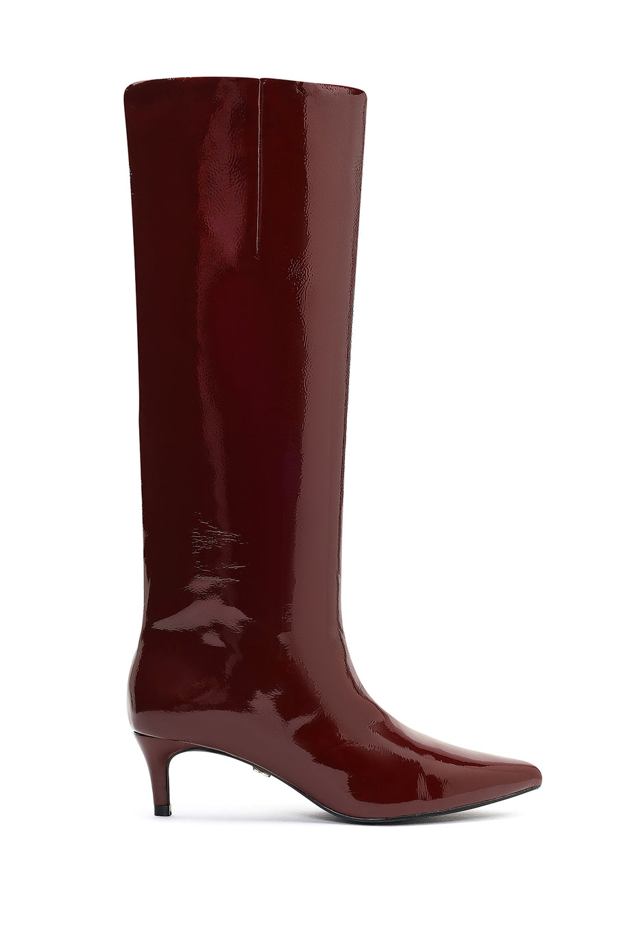 Woman Burgundy Short Thin-Heeled Patent Leather Boots WF550003SR | Derimod
