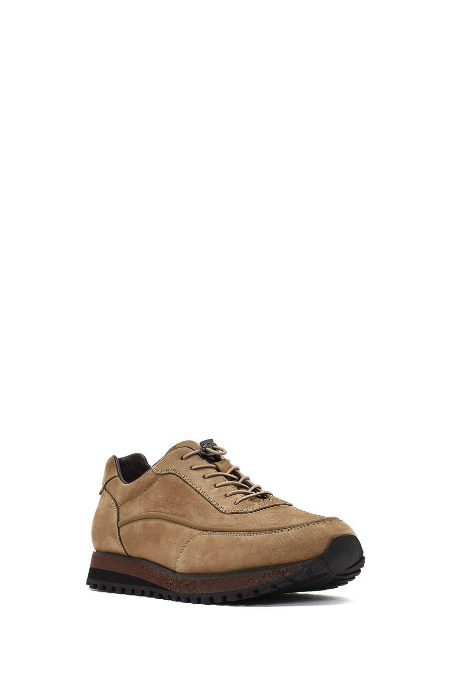 Erkek Vizon Bağcıklı Kalın Tabanlı Nubuk Deri Casual Sneaker
