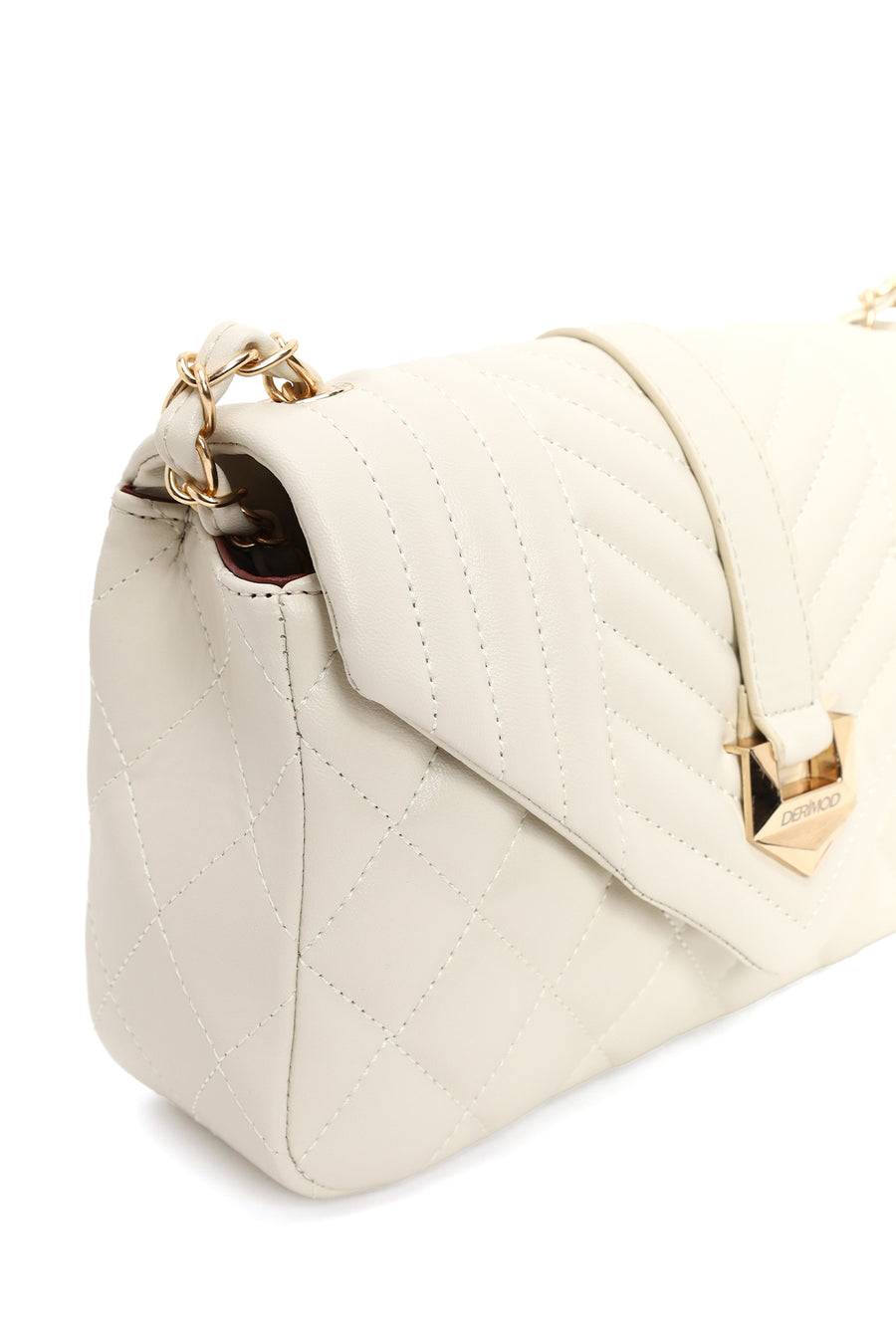 Woman Cream Chain Strap Quilted Crossbody Bag