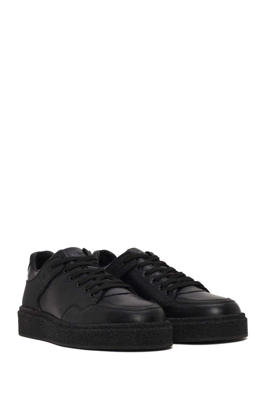 Male Black Lace-Up Thick-Soled Leather Sneaker