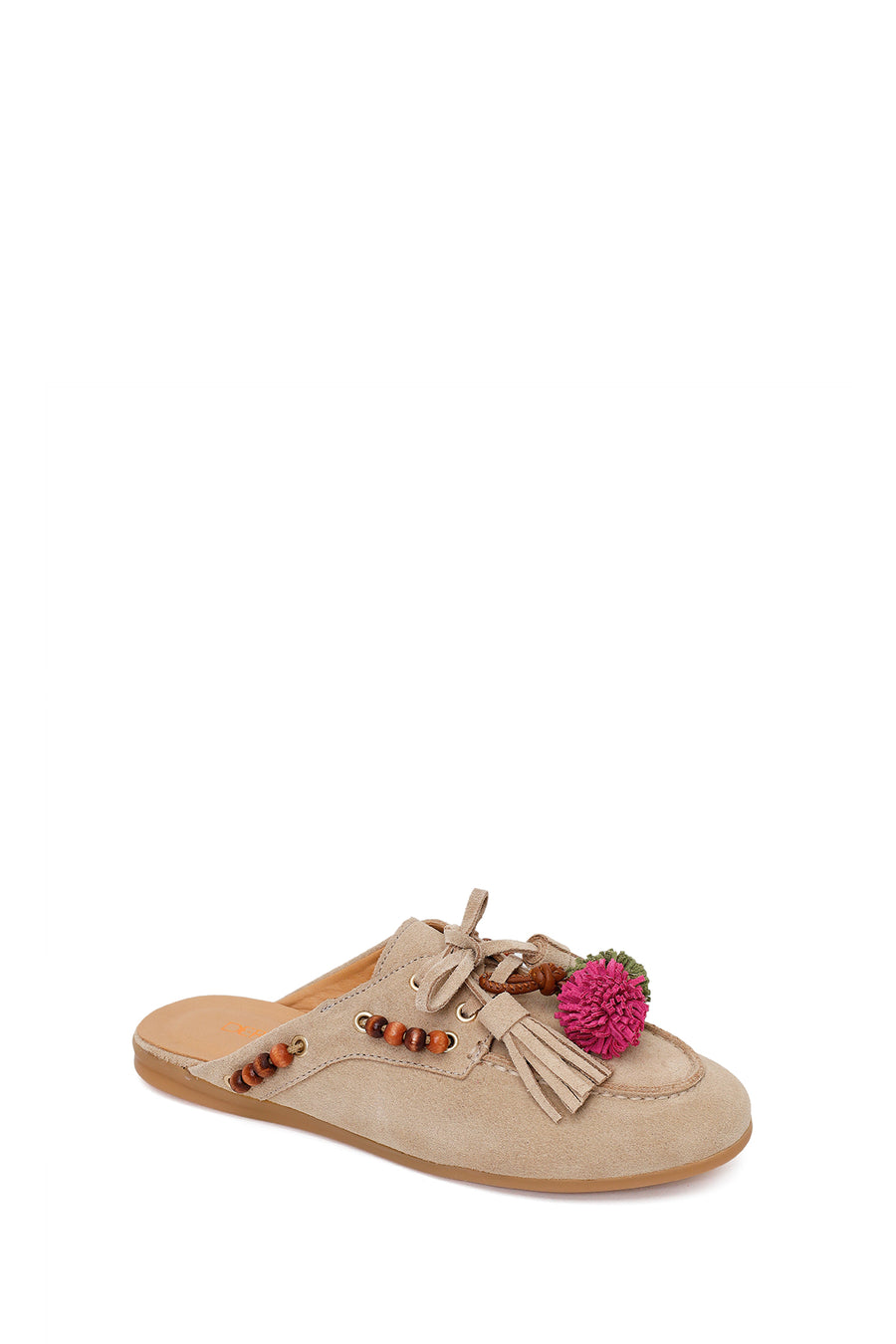 Woman Beige Tassel Suede Mule Slipper