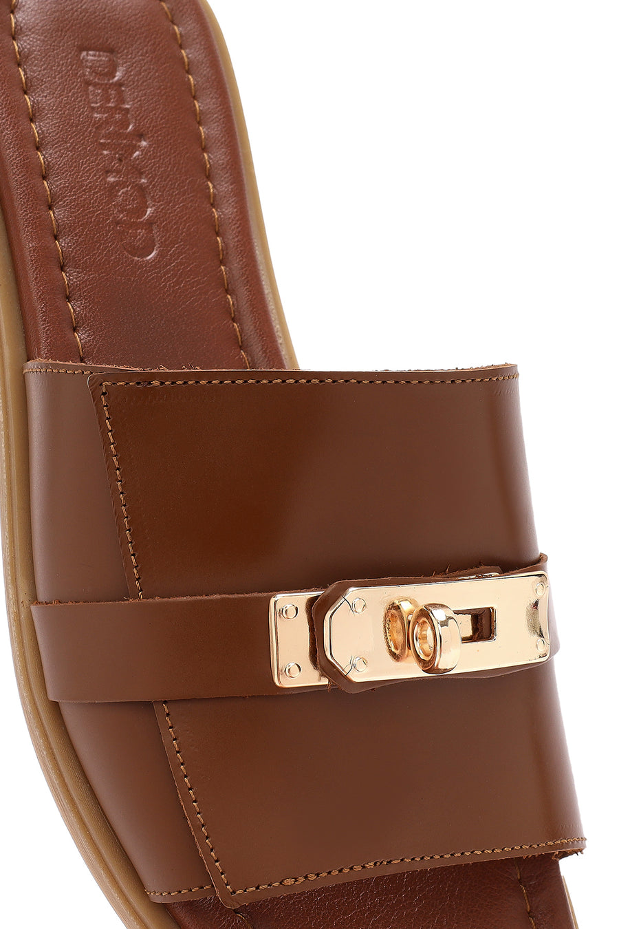 Women's Brown Buckled Leather Slippers