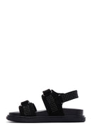 Women's Black Suede Stone Sandals | Derimod