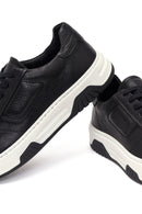 Erkek Siyah Kalın Tabanlı Bağcıklı Deri Sneaker | Derimod