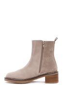 Women's Mink Zippered Thick Heel Suede Leather Boots | Derimod