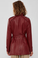 Whitney Women's Burgundy Long Leather Jacket | Derimod