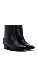 Women's Black Leather Heeled Cowboy Boots | Derimod