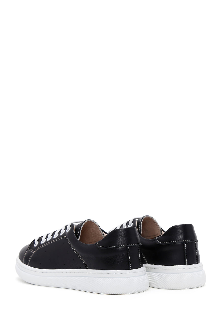 Women's Black Lace-Up Leather Sport Shoe