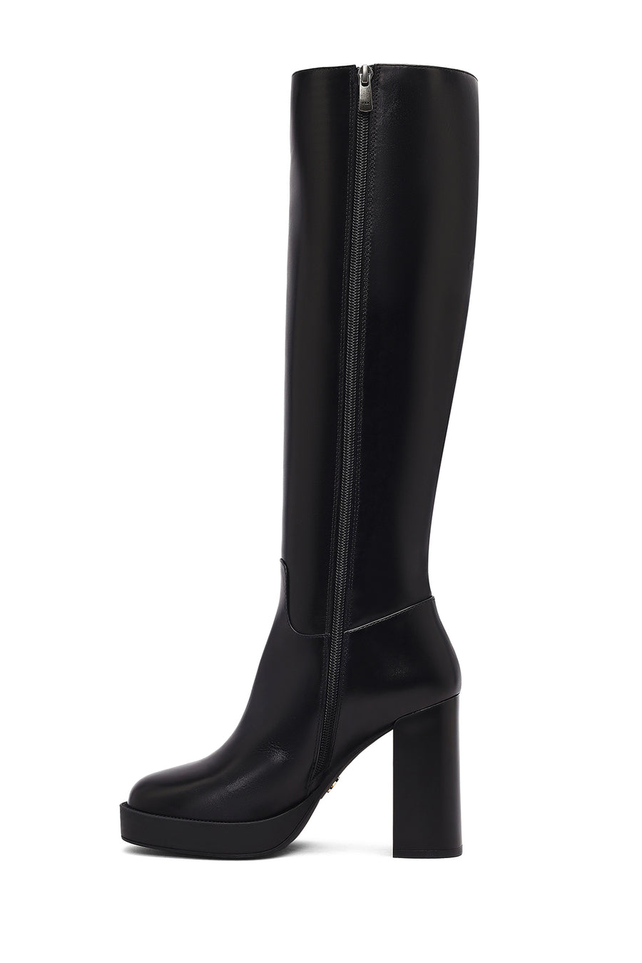 Woman Black Zippered High Heels Leather Boot