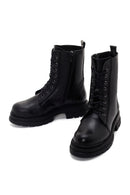 Women's Black Zippered Leather Boots | Derimod